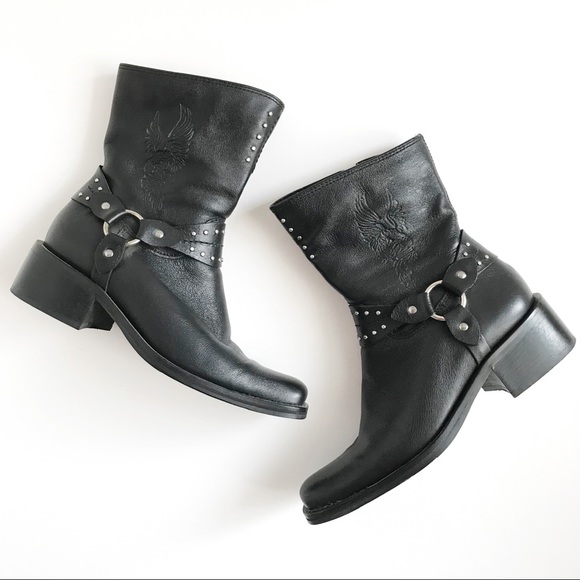 Harley-Davidson Black Leather Studded Moto Boots - Picture 4 of 14